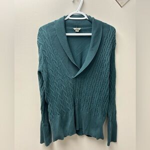 Denver Hayes Green Cable Knit V Neck Sweater